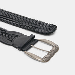 WOVEN WESTERN BUCKLE BELT BLACK SILVER
