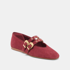 BAYLEE GROMMET BALLET FLATS OXBLOOD PERFORATED SUEDE