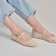 TAMEKA BALLET FLATS BONE STRIPE MESH