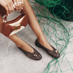 CASON BALLET FLATS DK BROWN WOVEN LEATHER