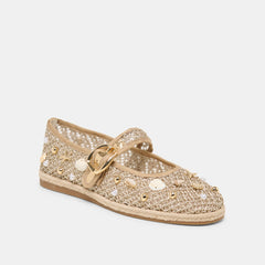 RALPH BALLET FLATS GOLD BEADED RAFFIA