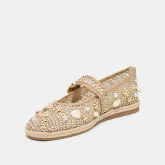 RALPH BALLET FLATS GOLD BEADED RAFFIA