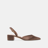 CAREL HEELS DK BROWN SATIN