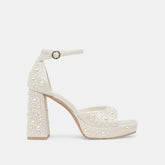 PANDRO PEARL WIDE HEELS TRUE WHITE SATIN