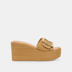 JILIAN WIDE WEDGES MOCHA RAFFIA