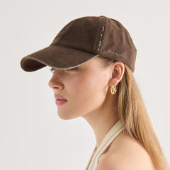 DISTRESSED BASEBALL CAP DARK BROWN