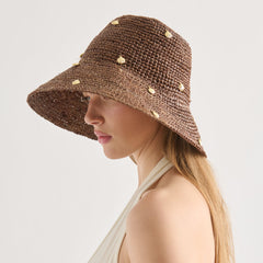 STRAW CLOCHE WITH CHARMS BROWN