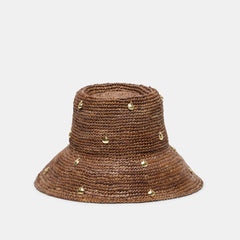STRAW CLOCHE WITH CHARMS BROWN