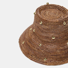 STRAW CLOCHE WITH CHARMS BROWN