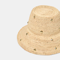 STRAW CLOCHE WITH CHARMS NATURAL
