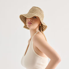 STRIPED STRAW CLOCHE BROWN NATURAL