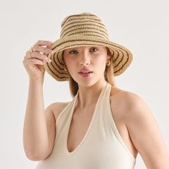 STRIPED STRAW CLOCHE BROWN NATURAL