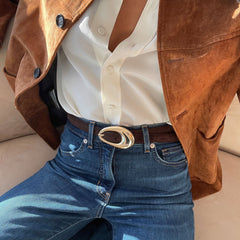ORGANIC OVAL BUCKLE BELT MAHOGANY GOLD