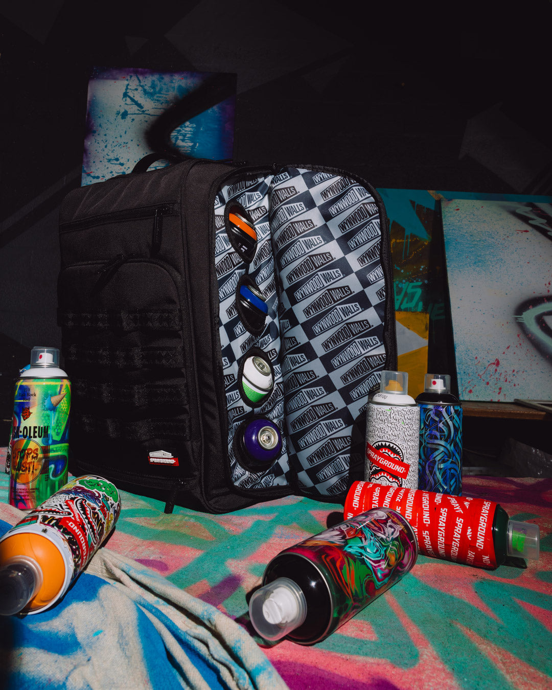 WYNWOOD WALLS COLLAB GRAFFITI UTILITY BACKPACK (8 CAN HOLDER)