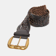 WOVEN WESTERN BUCKLE BELT ESPRESSO GOLD