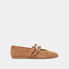 BAYLEE WIDE BALLETS FLATS PECAN PERFORATED SUEDE