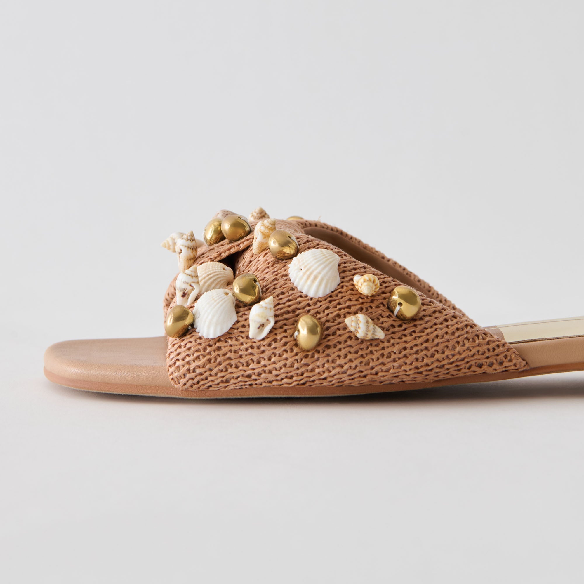 LIZZA SANDALS TOFFEE BEADED RAFFIA