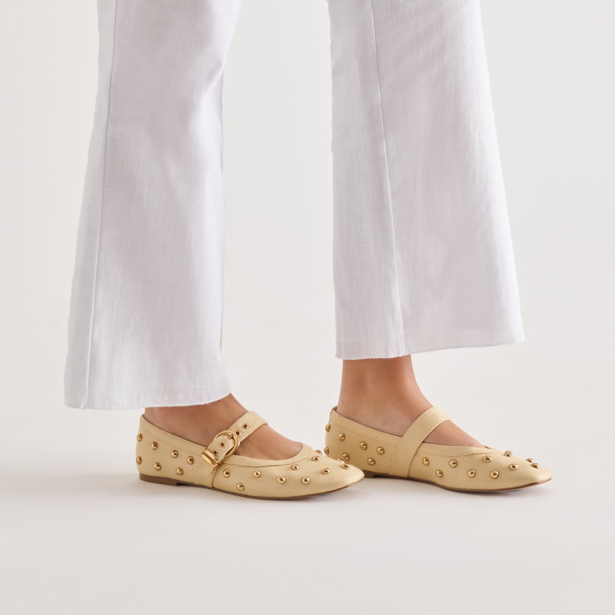 MIKEL STUD BALLET FLATS LT NATURAL RAFFIA