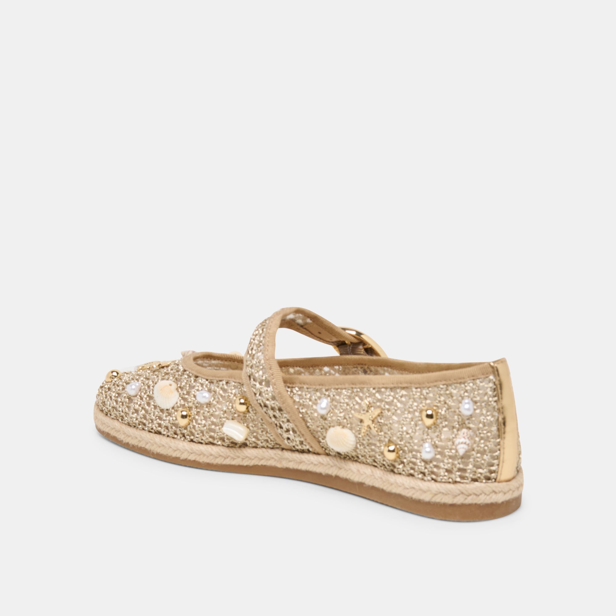 RALPH BALLET FLATS GOLD BEADED RAFFIA