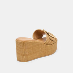 JILIAN WIDE WEDGES MOCHA RAFFIA