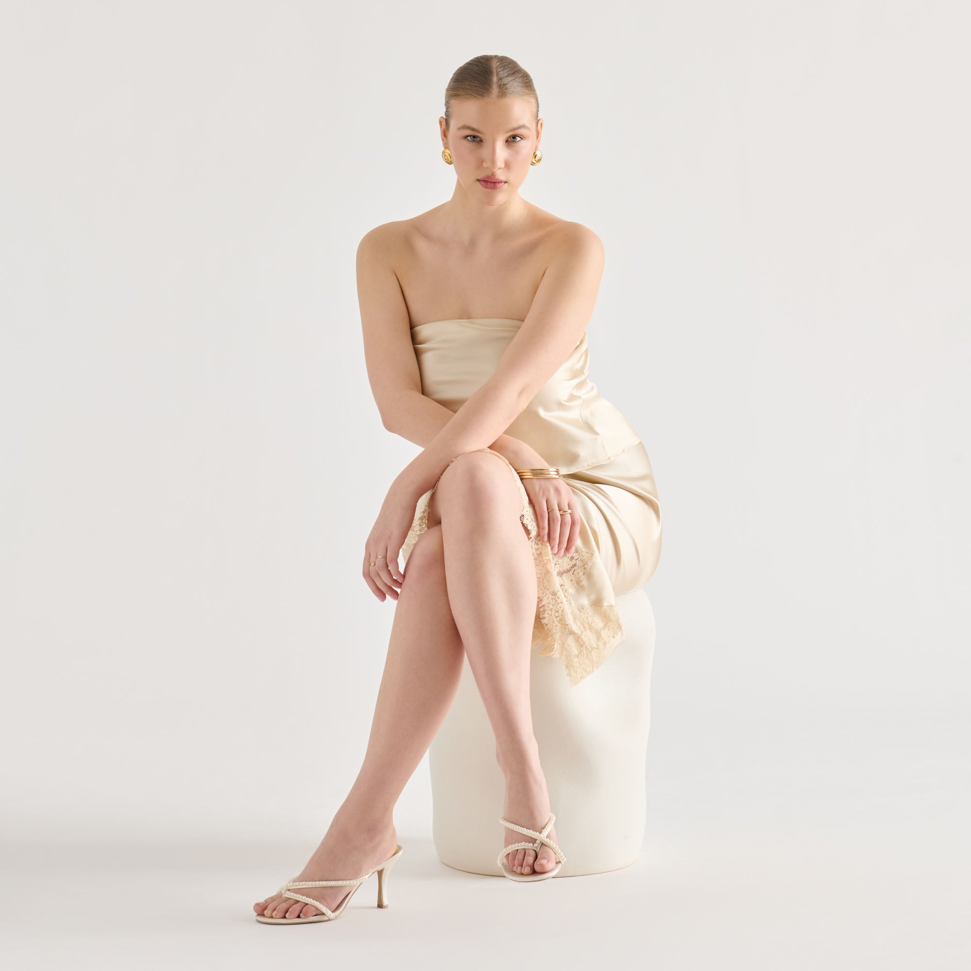 LIANO PEARL HEELS OFF WHITE SATIN