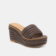 THRONE WIDE WEDGES CHOCOLATE RAFFIA