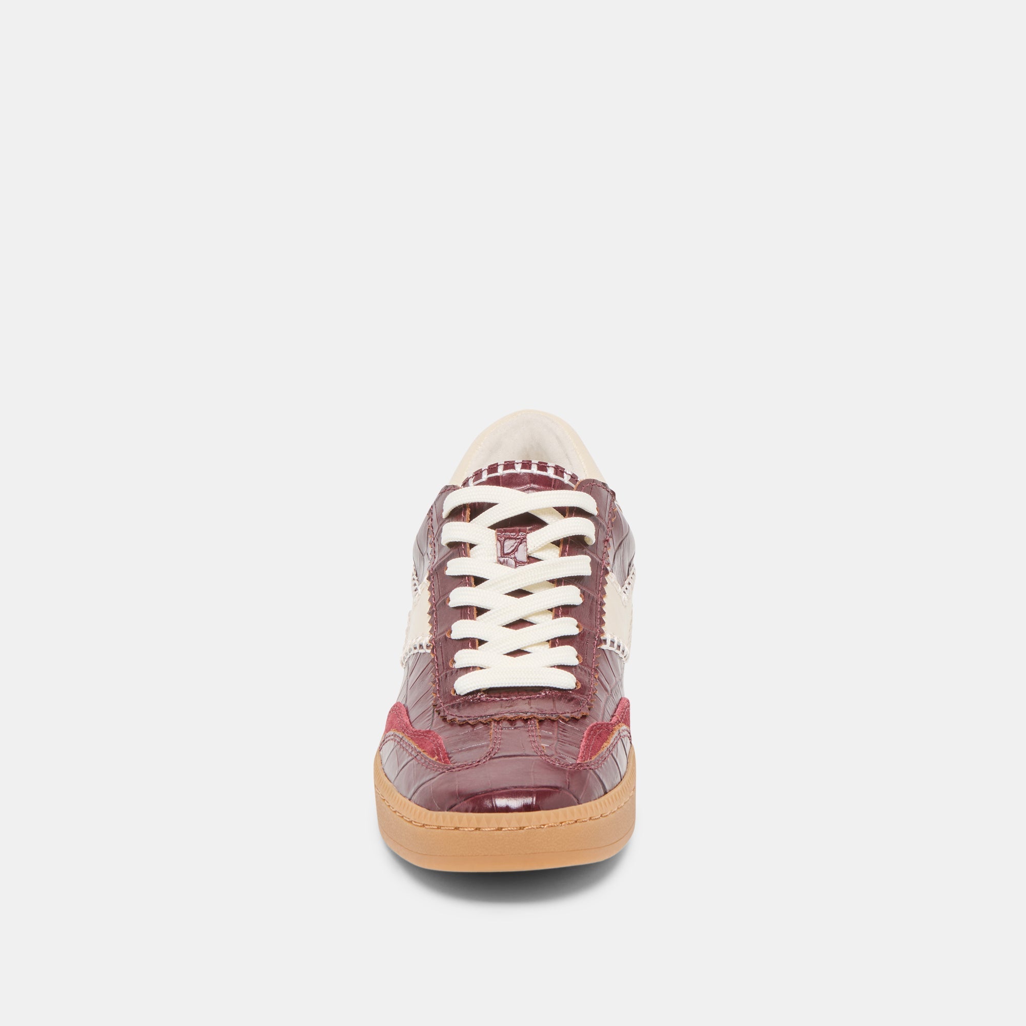 NOTICE STITCH SNEAKERS OXBLOOD CROCO EMBOSSED LEATHER